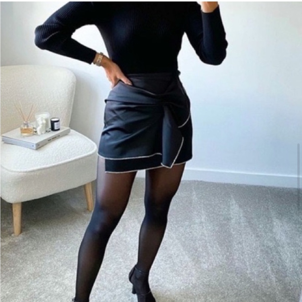 Zara NWOT big bow jeweled crystal rhinestone trim satin mini skirt - Picture 10 of 14